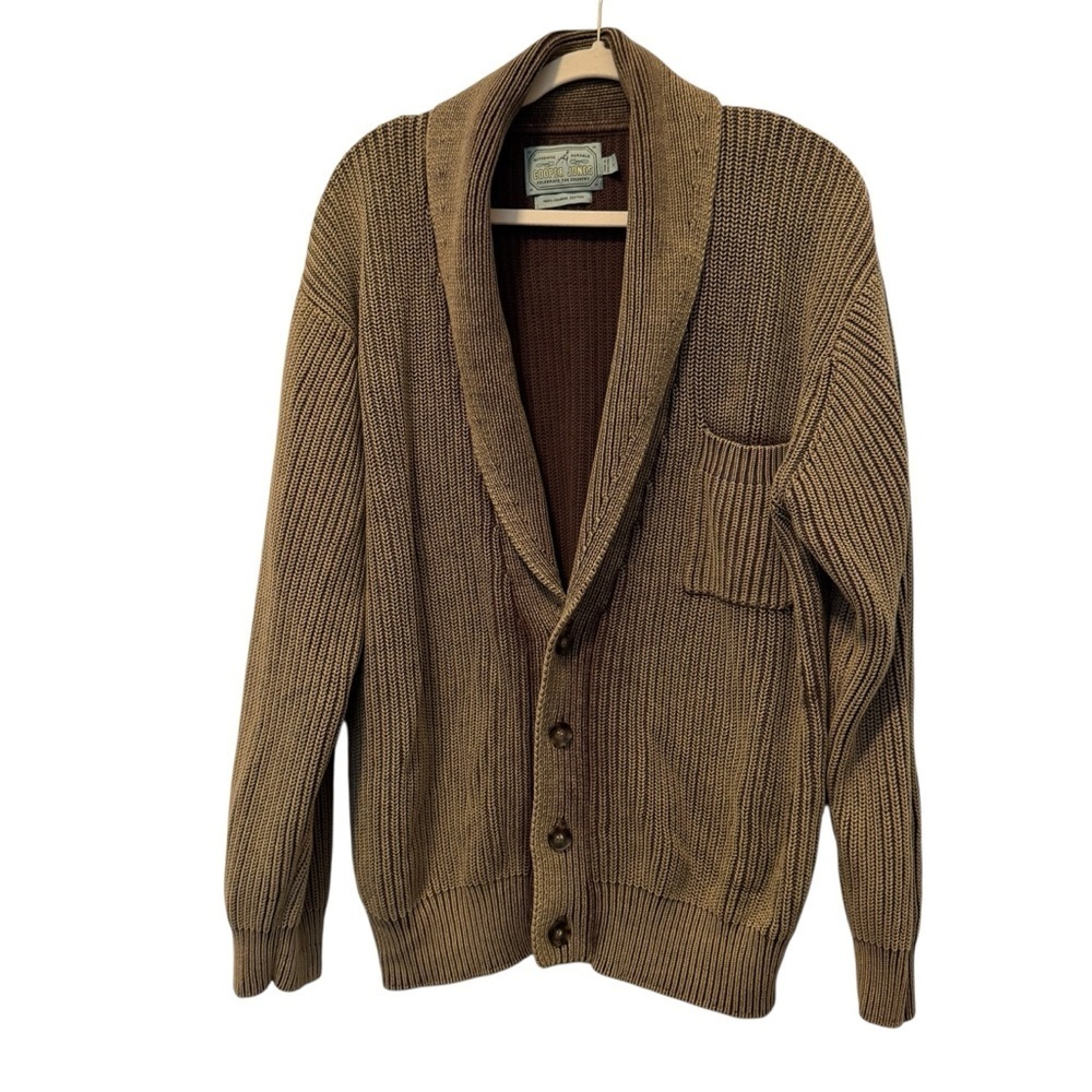 Cooper Jones Brown Shawl Collar Cardigan with Ribbed Knit Texture size Large